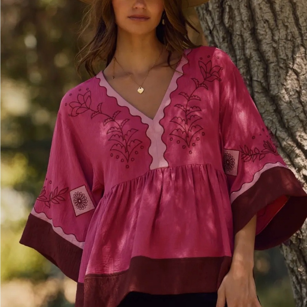 Color block airflow oversized peasant blouse